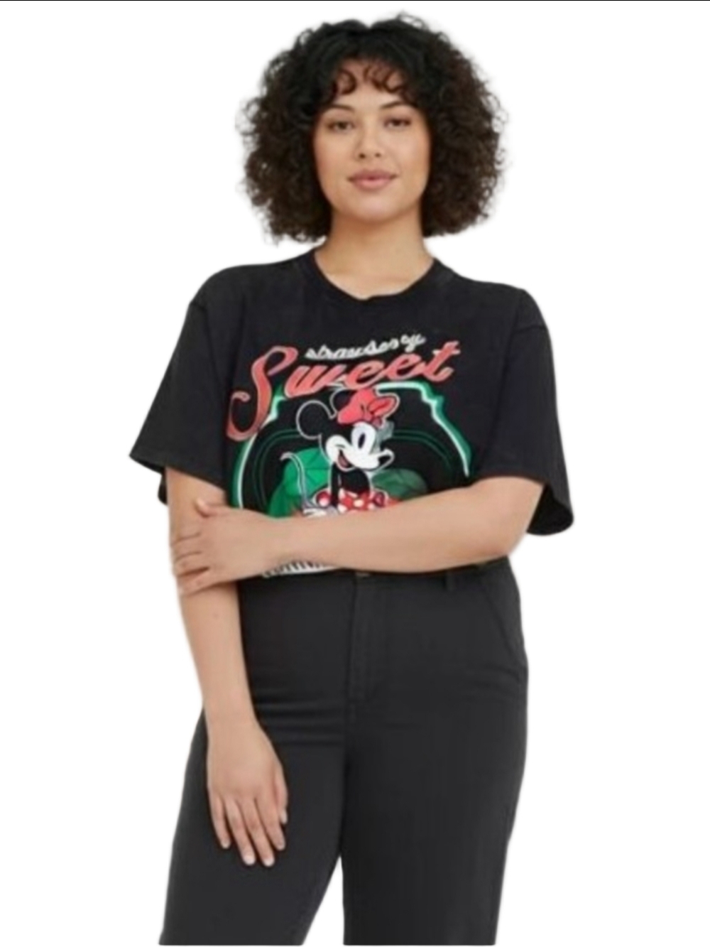Disney Minnie Mouse Strawberry Sweet Washed Black Tee Plus XXL